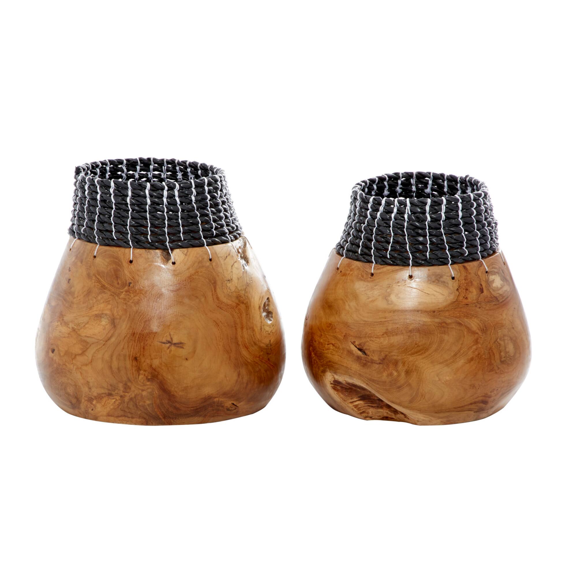 Set of 2" Black Teak Wood Natural Decorative Bowls 10", 9"